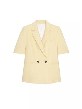 Zara Pale Yellow Short-Sleeve Double-Breasted Blazer